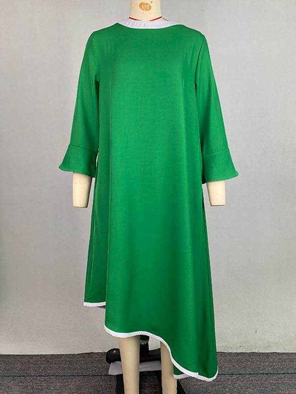 A-line Flared Sleeves Asymmetric Contrast Color Mock Neck Maxi Dresses Product Image