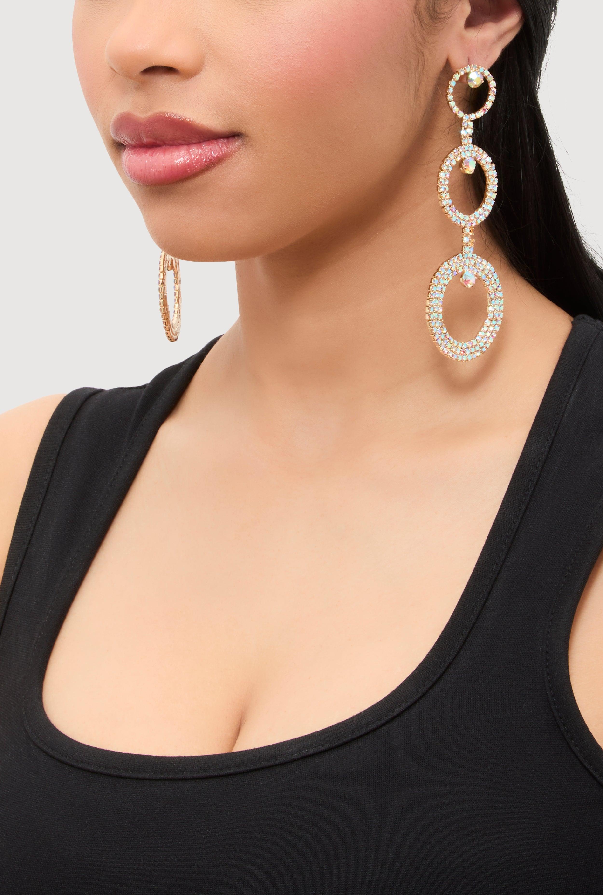 Faux Pearl Rhinestone Encrusted Hoop Earrings Female Product Image