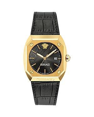 Versace Mens Gold Antares Analog Black Leather Strap Watch Product Image