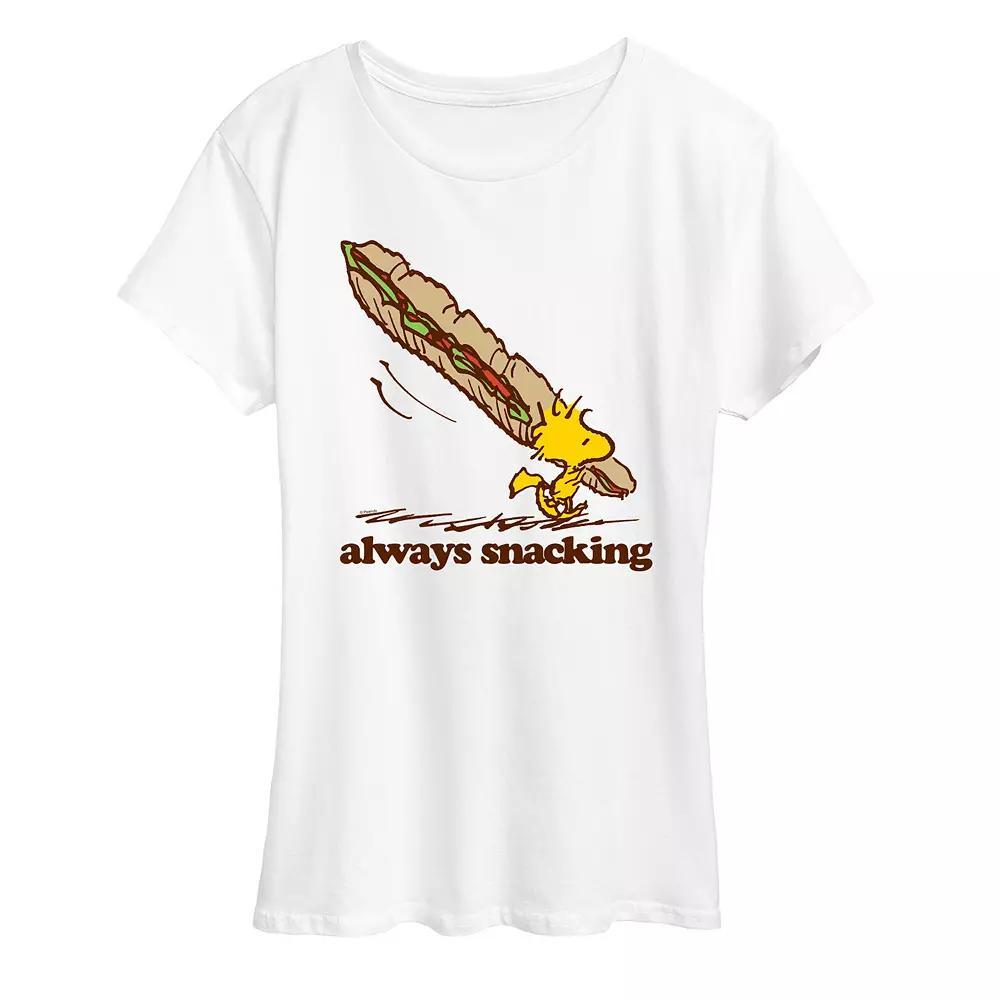 Women's Peanuts Woodstock Always Snacking Graphic Tee, Size: XL, White Product Image