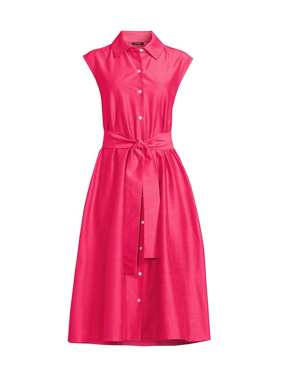 Womens Belted Slubbed Cotton-Blend Dress Product Image