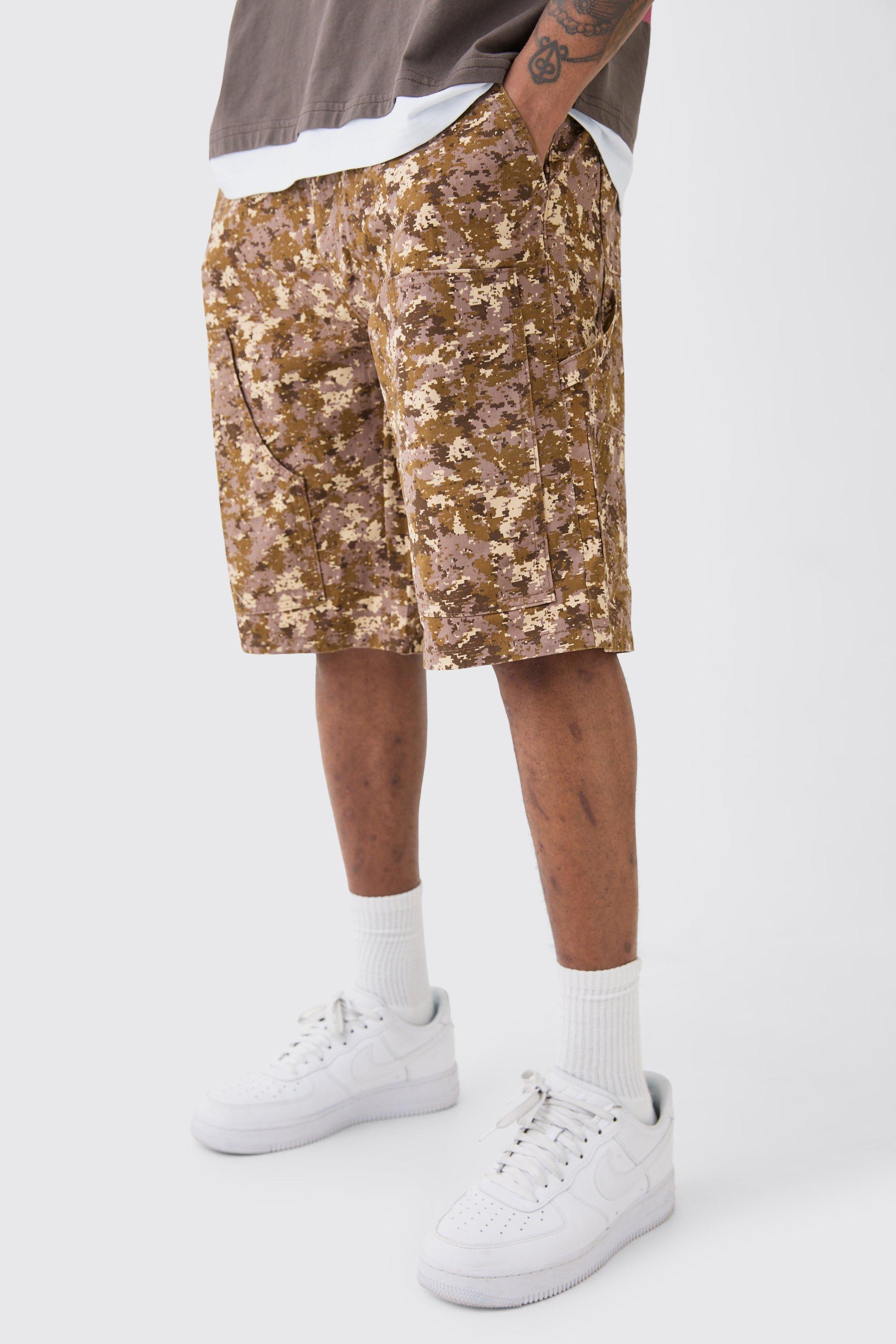 Tall Fixed Waist Camo Twill Carpenter Short | boohooMAN USA Product Image