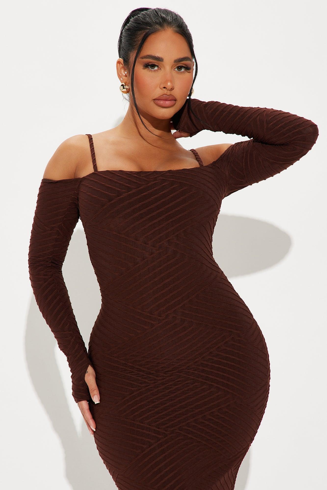 Paola Textured Midi Dress - Chocolate Product Image