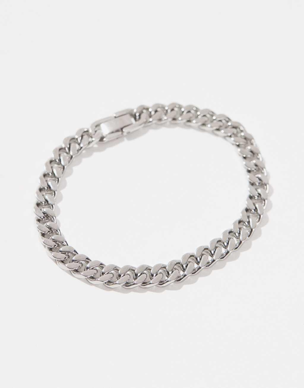 ASOS DESIGN waterproof stainless steel curb chain bracelet in silver tone Product Image