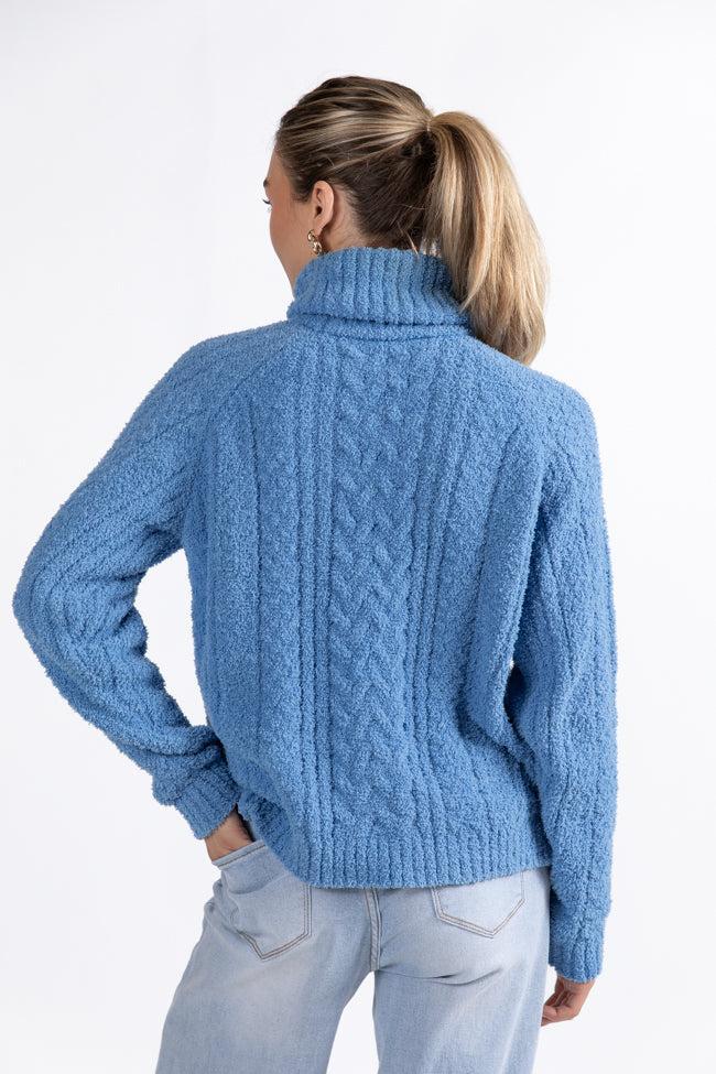 Snow Place Like Home Blue Fuzzy Cable Knit Turtleneck Sweater FINAL SALE Product Image