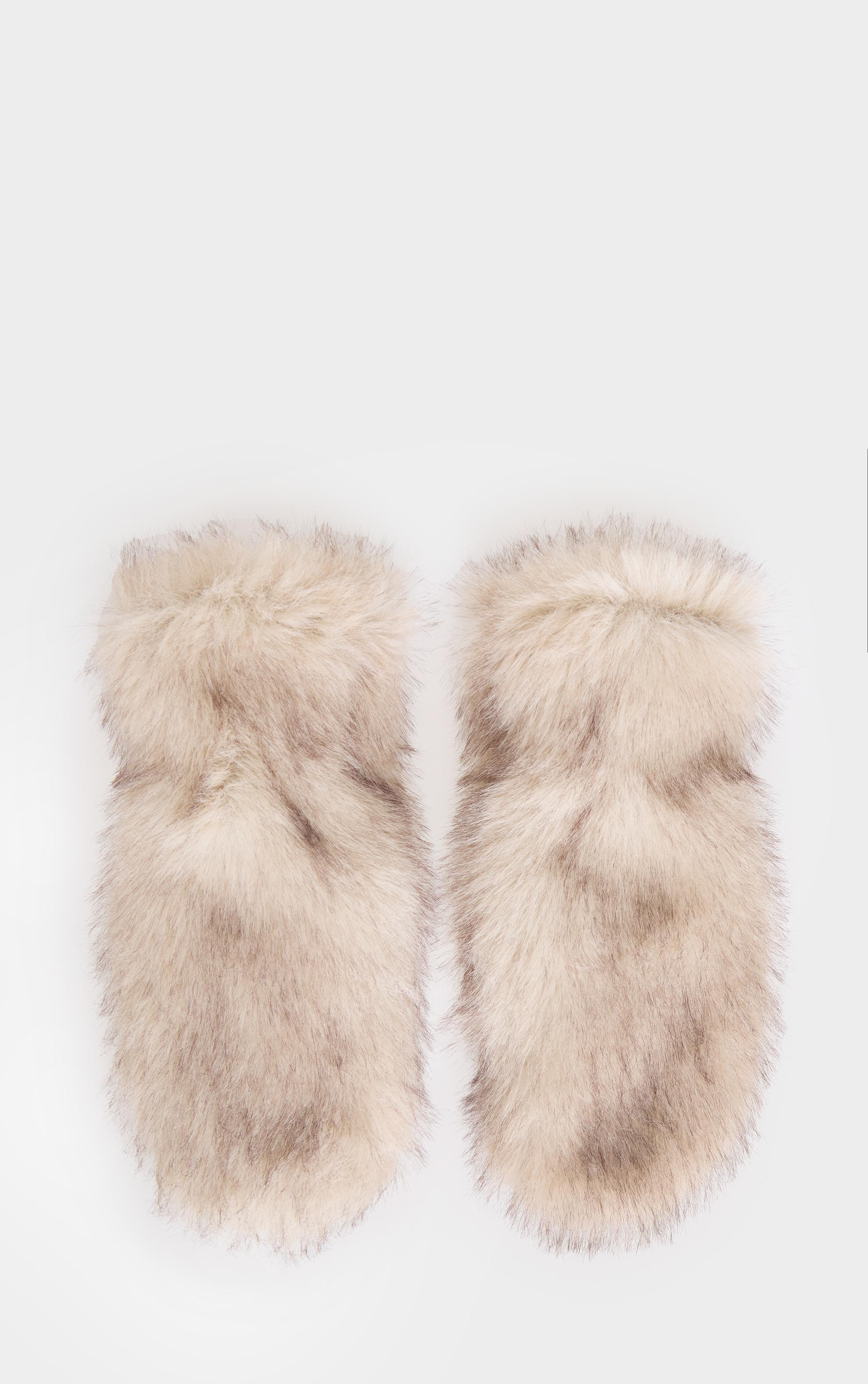 Beige Faux Fur Fleece Lined Mittens Product Image