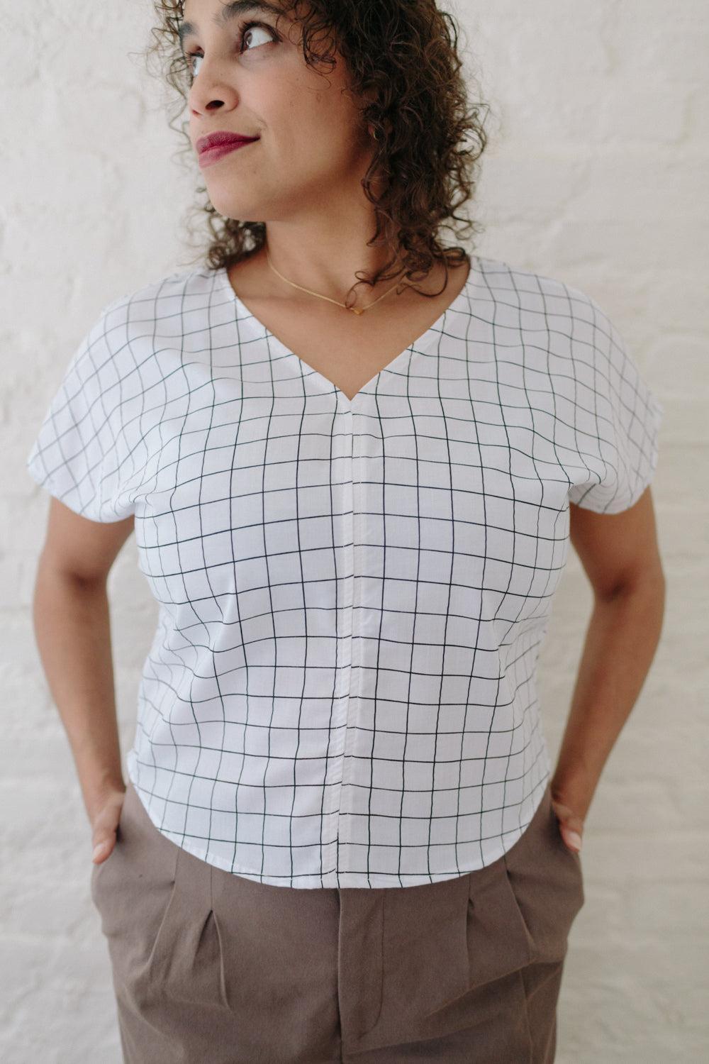 Dolman Top in White Squares Product Image