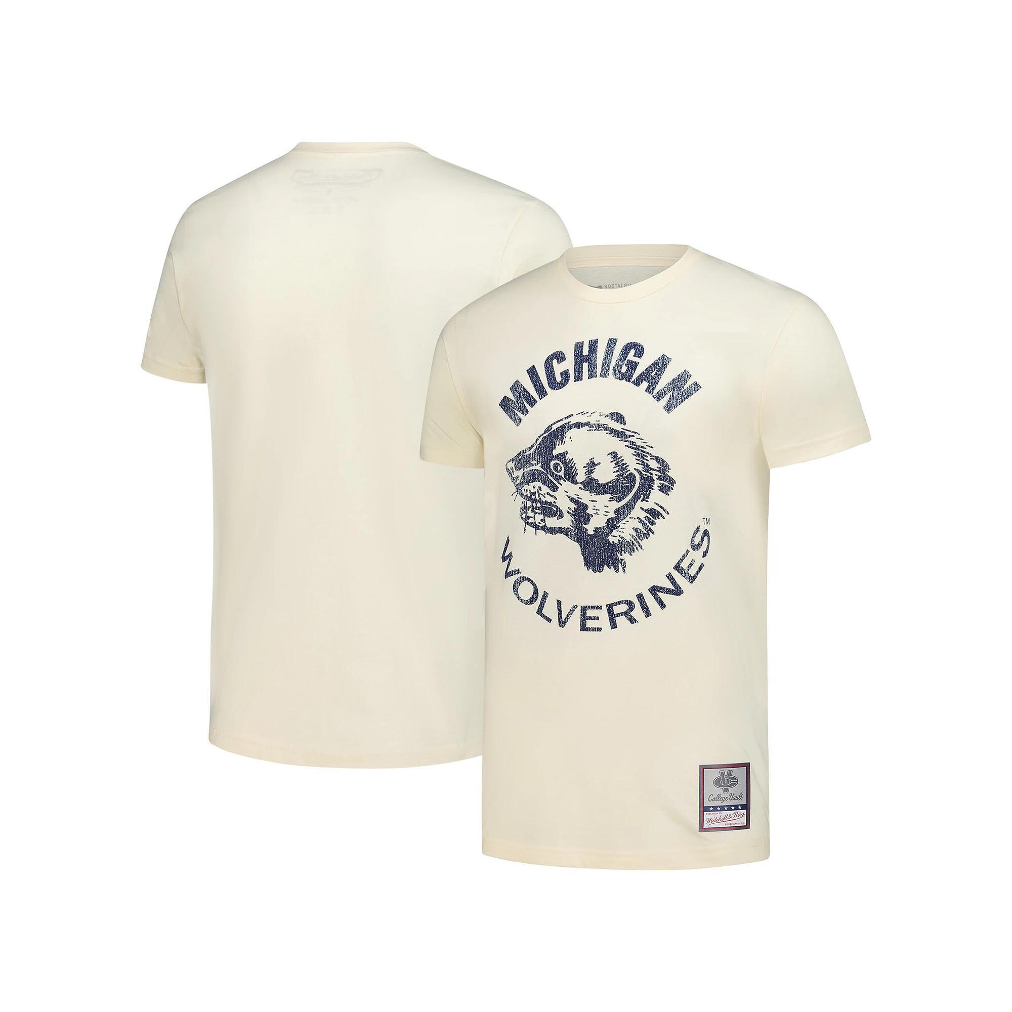Men's Mitchell & Ness Cream Michigan Wolverines Vintage Tone T-Shirt,  Product Image