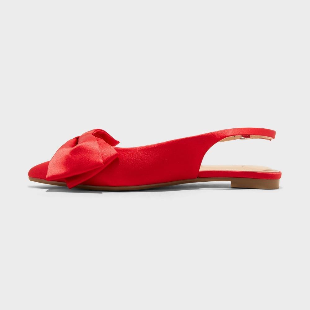 Womens Shelby Bow Slingback Ballet Flats with Memory Foam Insole - A New Day Red 5 Product Image