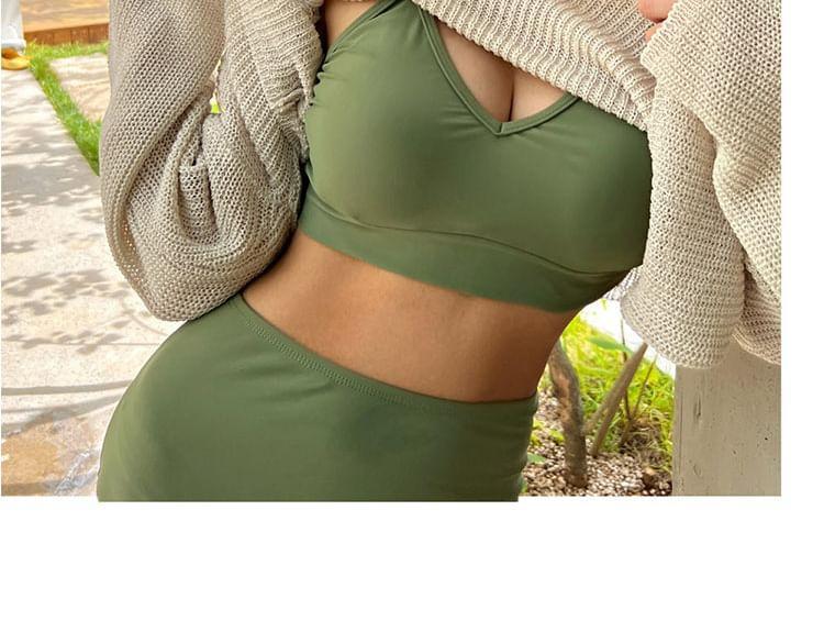 Set: Plain Bikini Top + High Waist Bottom Product Image