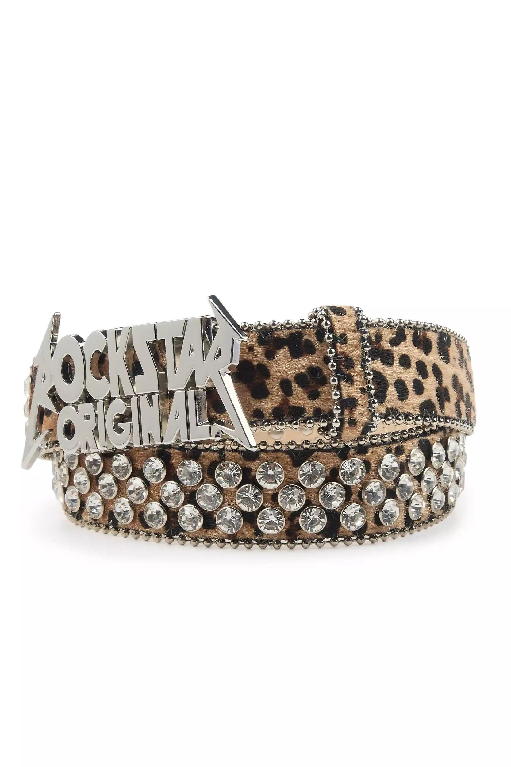 Dalia Beige Cheetah Print Rhinestone Belt Female Product Image