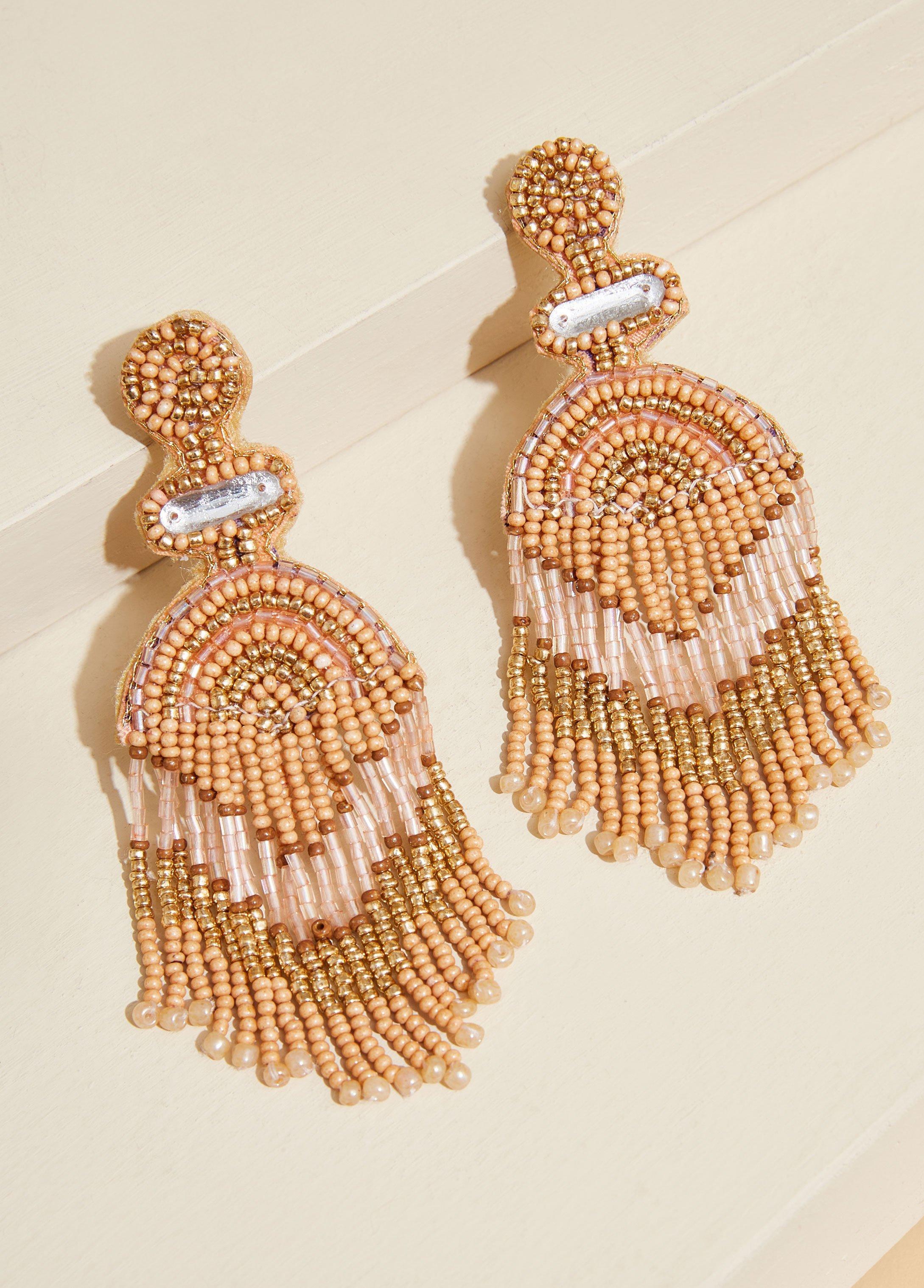 Beaded Fringed Chandelier Earrings Product Image