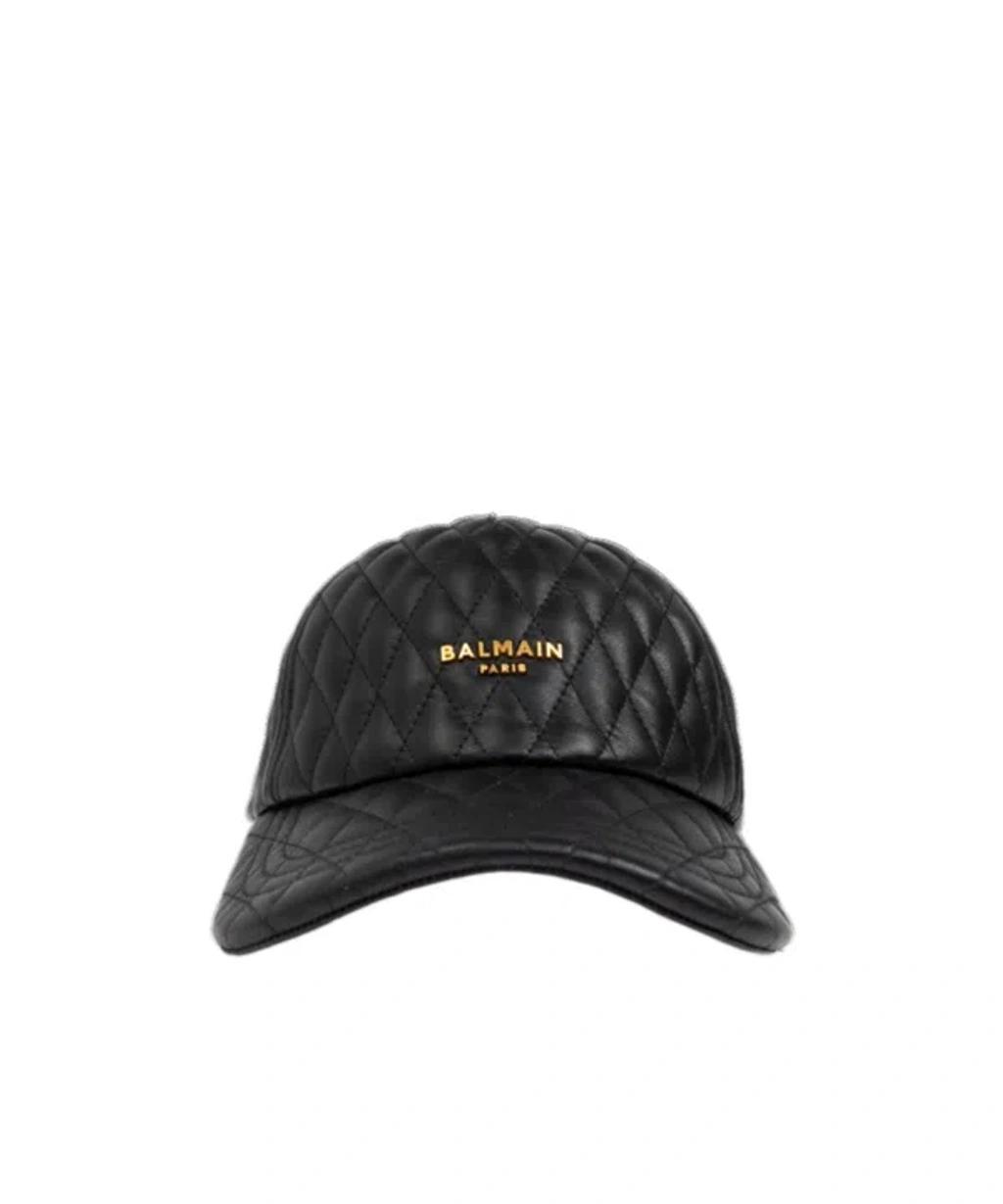 BALMAIN Logo Plaque Quilted Cap In Black Product Image