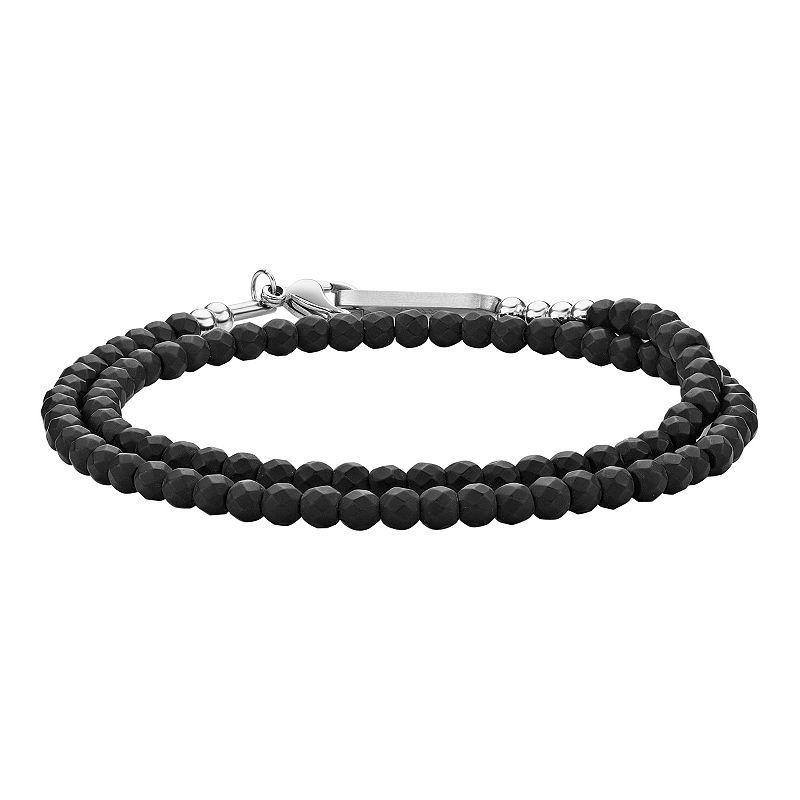 Mens LYNX Stainless Steel Black Hematite Wrap Bracelet Product Image