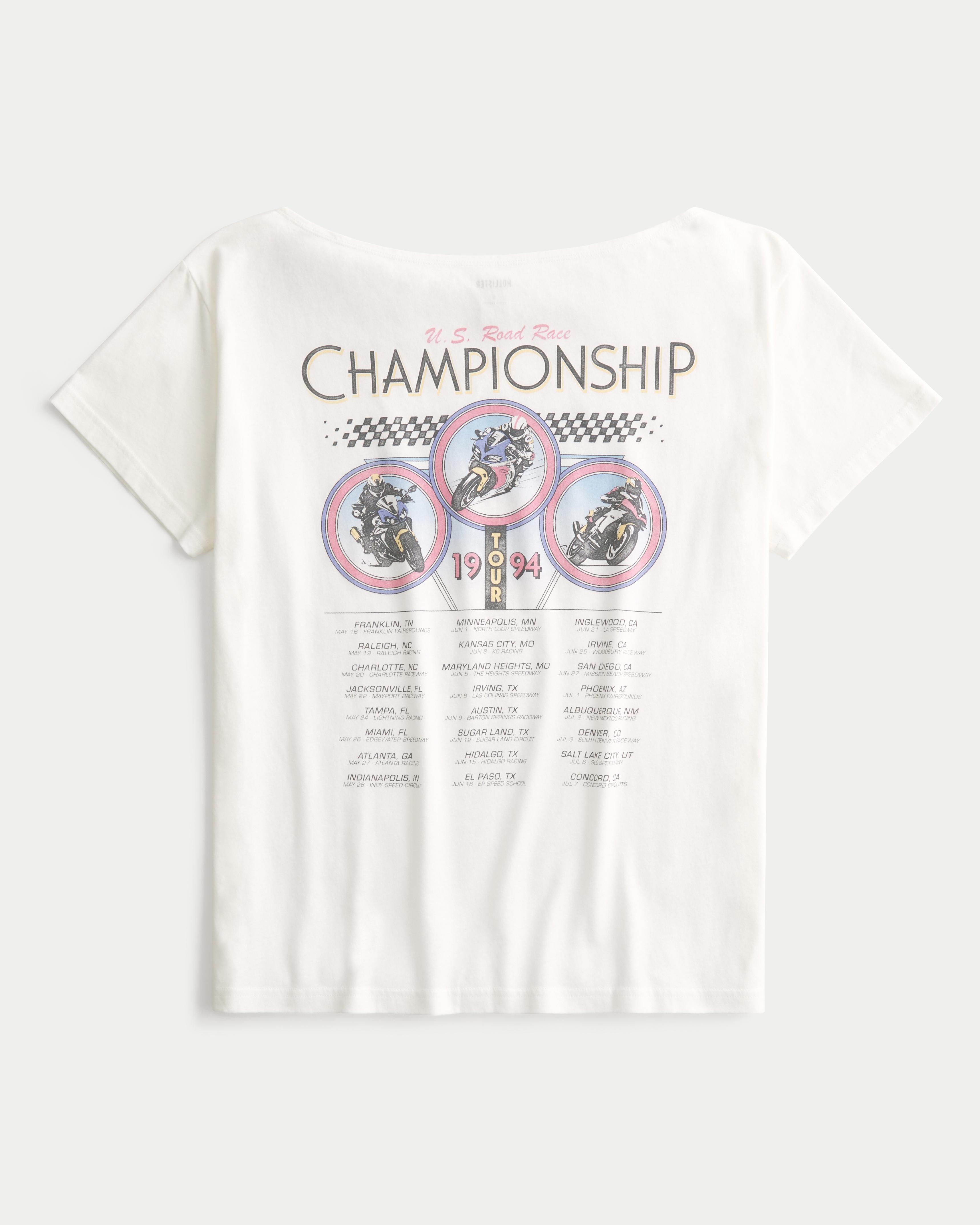 Oversized Off-the-Shoulder Motorcycle Racing Graphic Tee Product Image