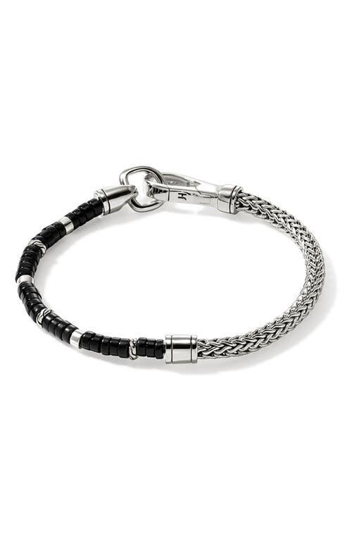 Mens Heishi Sterling Silver & Black Onyx Chain Bracelet Product Image