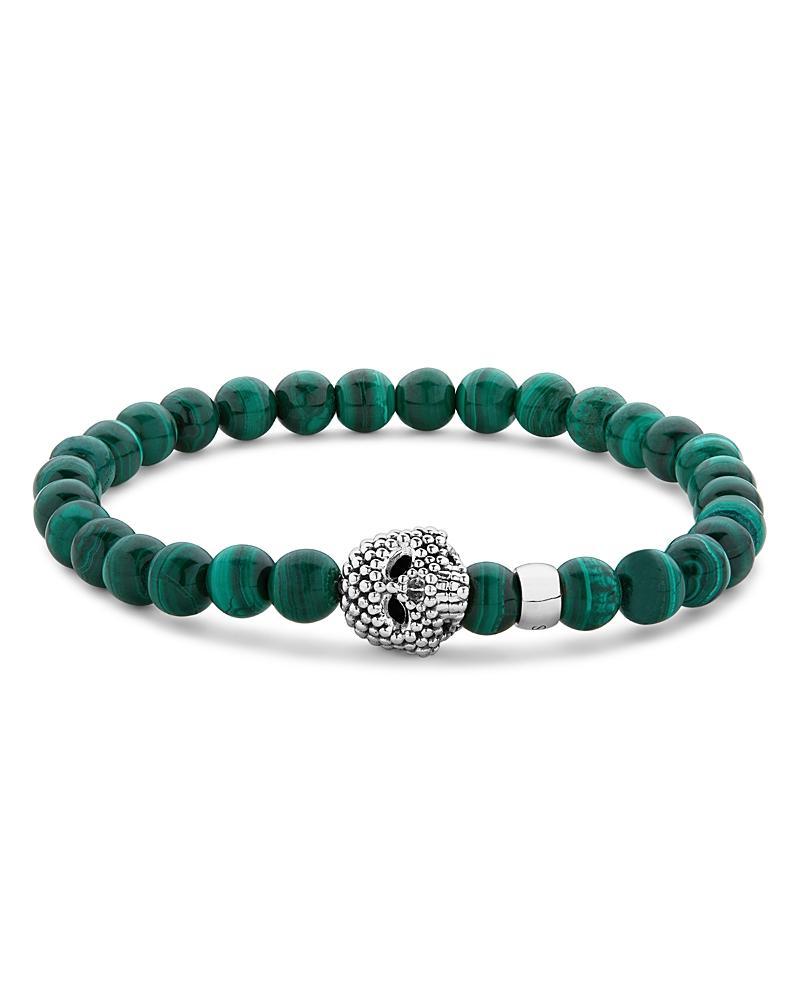 Lagos Mens Sterling Silver Anthem Malachite Bead Skull Stretch Bracelet - Exclusive Product Image