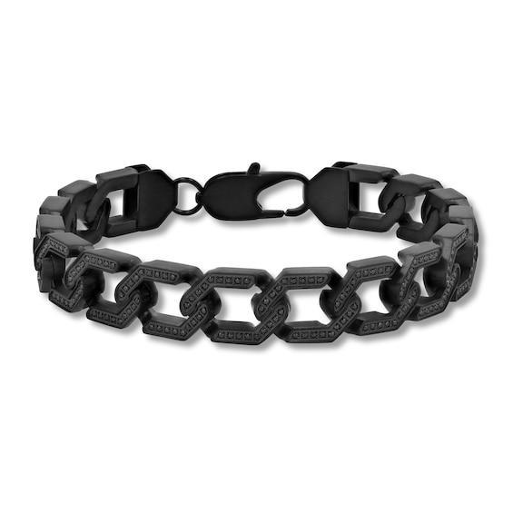 Men's 1-1/2 CT. T.w. Black Diamond Hexagon Link Chain Bracelet in Stainless Steel with Black Ion Plate - 9" Product Image