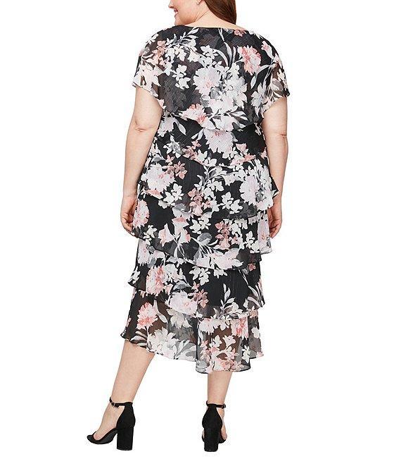 Ignite Evenings Plus Size Short Sleeve Floral Tiered Dress Product Image