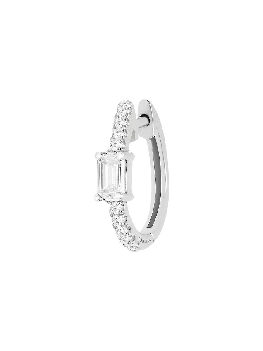 Womens Glam Rock 18K White Gold & Diamond Hanging Square Single Hoop Earring Product Image