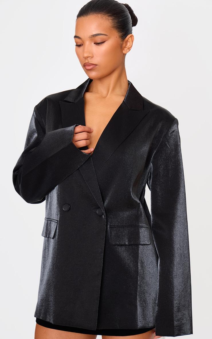 Black Satin Look Oversized Boxy Blazer Product Image