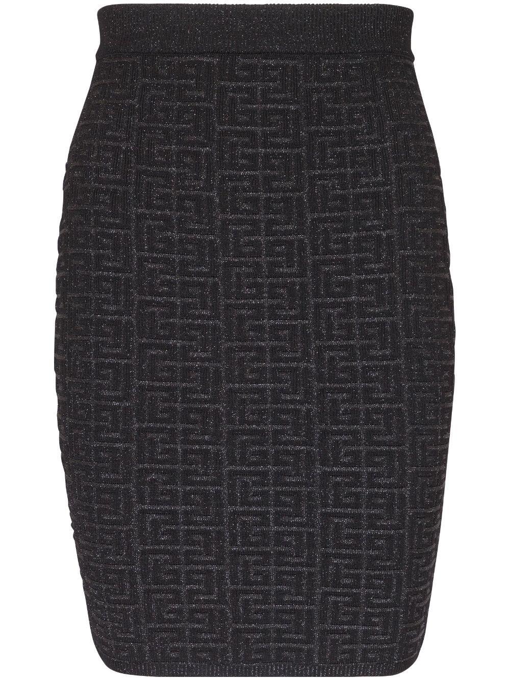 BALMAIN Pb-intarsia Knitted Mini Skirt In Black Product Image