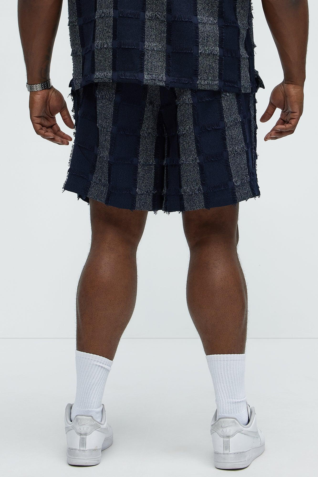 Fray Patchwork Like Shorts - Navy Product Image