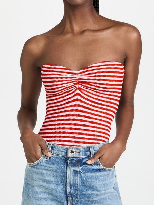 Stripe Knit Short Bandeau Top Product Image