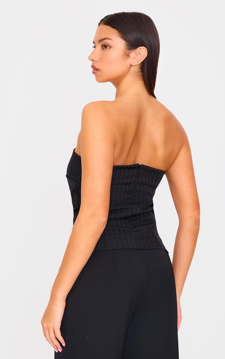 Black Pinstripe Drape Detail Bandeau Top Product Image