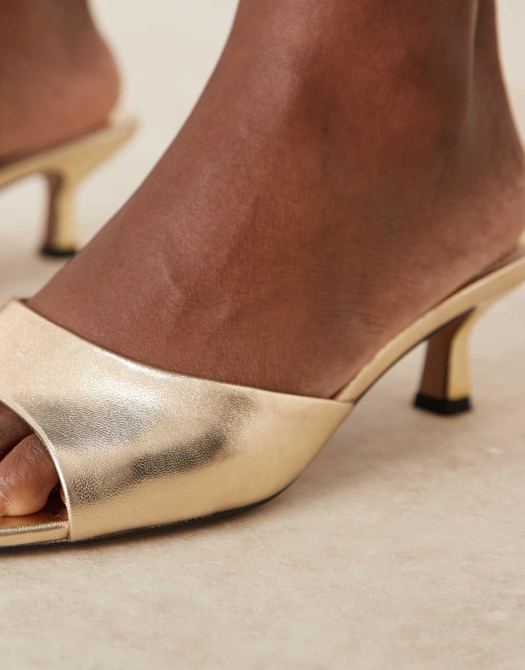 ASOS DESIGN Hyper kitten heeled mules in gold Product Image