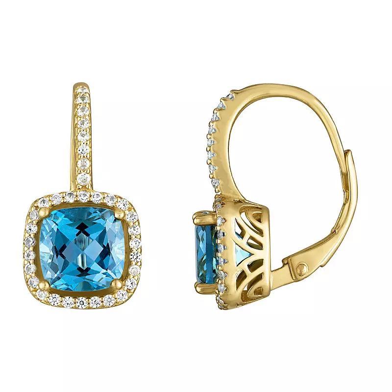 Designs by Gioelli 14k Gold Over Silver Gemstone Drop Earrings with Lab-Created White Sapphire Halo & Diamond Accents, Women's, Cr Red Product Image