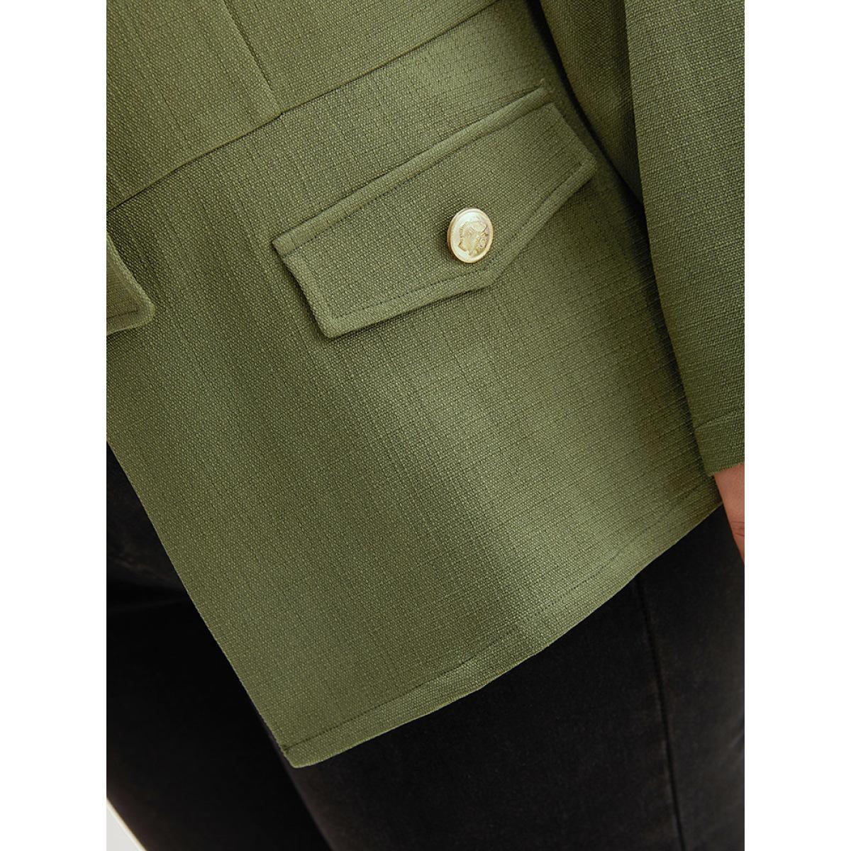 Plus Size Plain Double Breasted Pocket Coat Women ArmyGreen Casual Plain Ladies Dailywear Winter Coats BloomChic 12/L Product Image