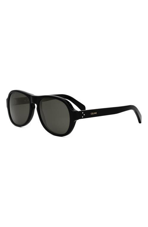 CELINE Bold 3 Dots 56mm Pilot Sunglasses In Shiny Black/smoke Product Image