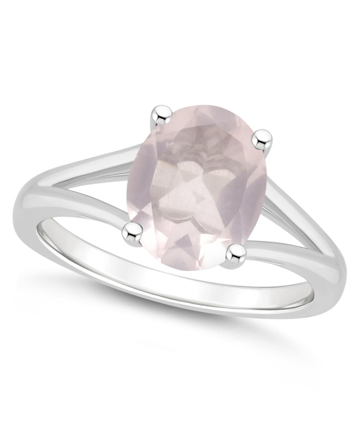 Alyson Layne Sterling Silver 10 mm x 8 mm Oval Gemstone Split Shank Solitaire Ring, Womens Pink Quartz Product Image