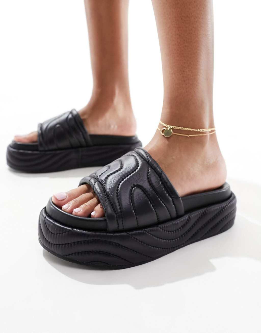 Public Desire Mylo flatform slider in black Product Image