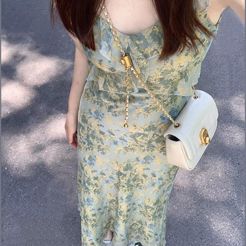 Sleeveless Floral Ruffle Maxi Sundress Product Image