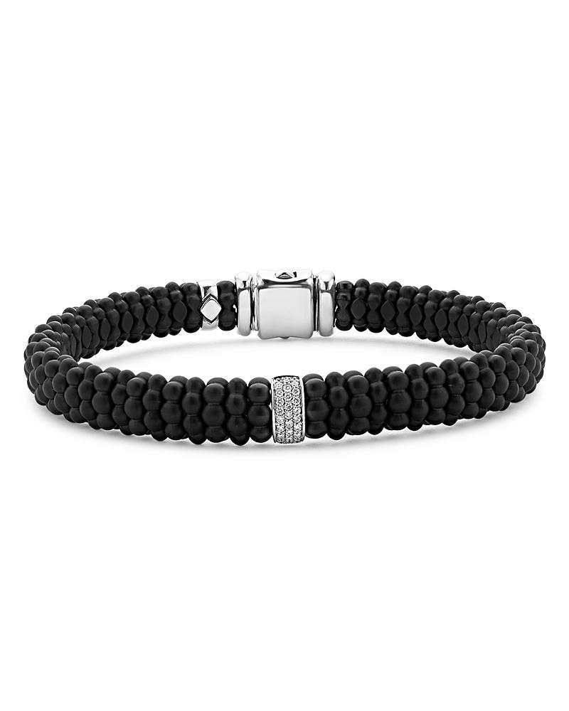 Mens Black Caviar Rope Bracelet with Diamonds, 9mm Product Image