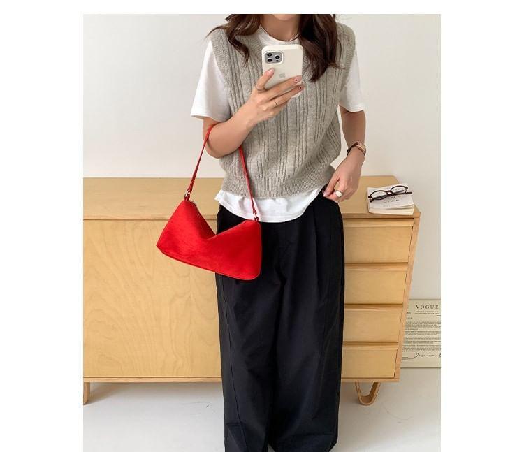 Plain Faux Suede Shoulder Bag Product Image