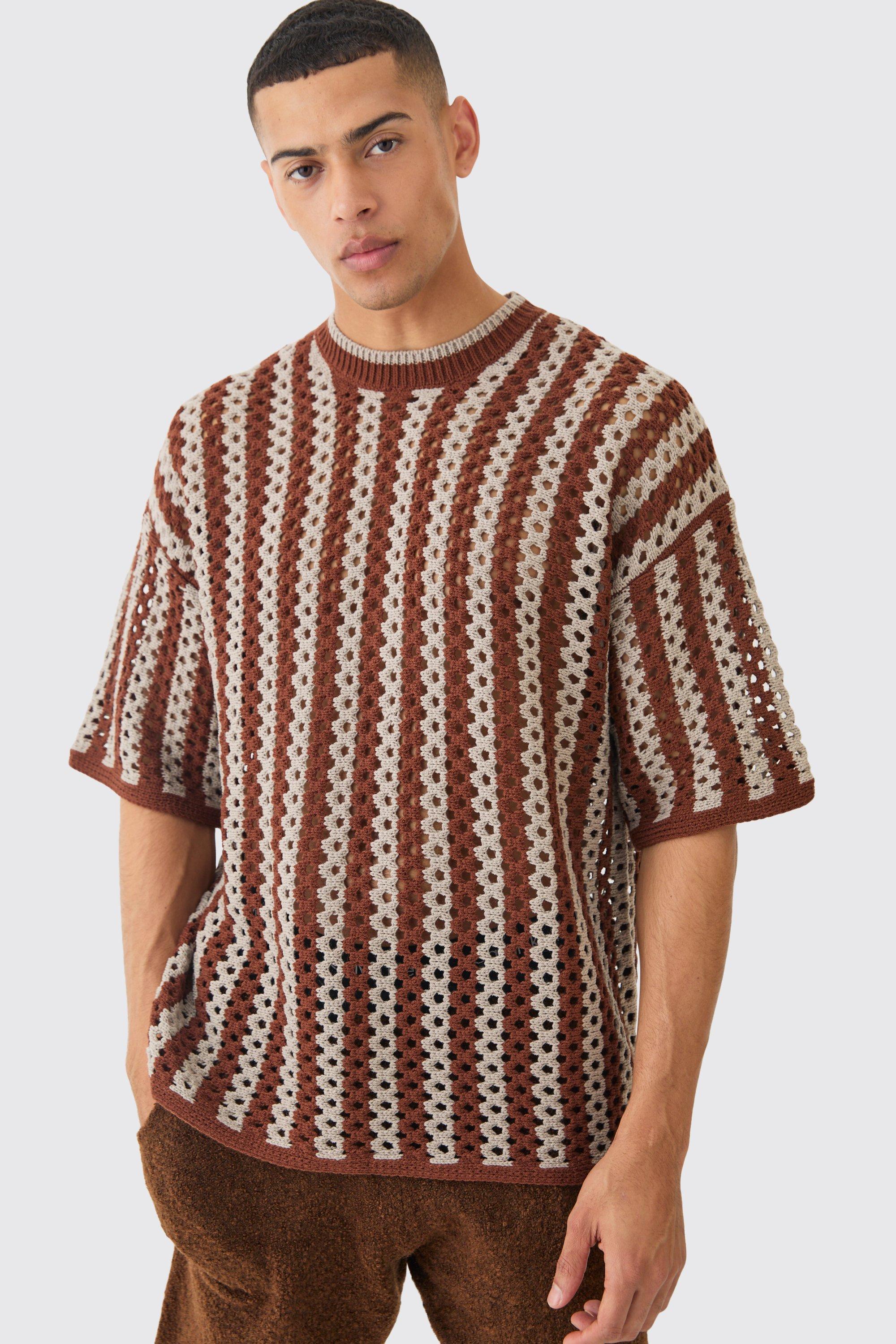 Oversized Open Stitch Stripe T-shirt | boohooMAN USA Product Image