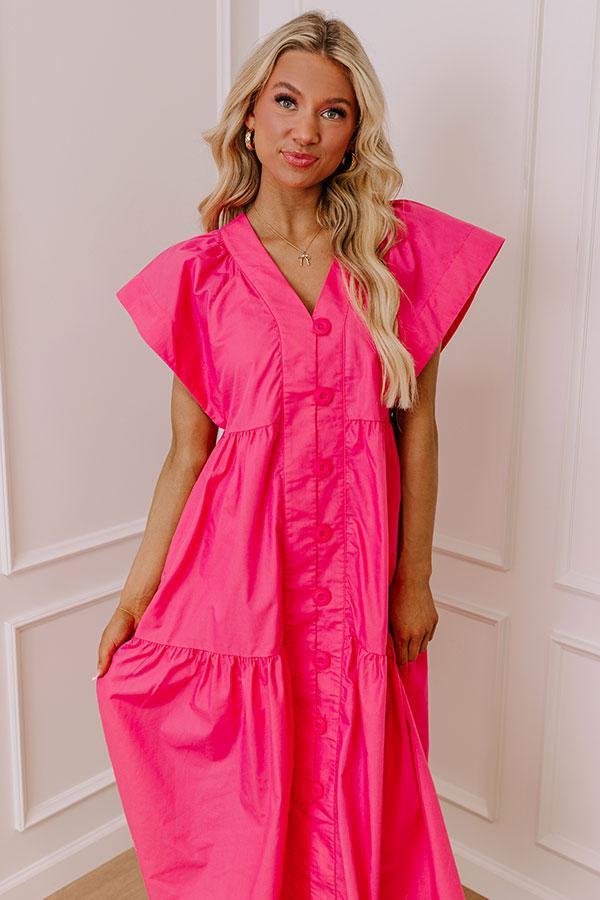 Subtle Charm Button Down Midi Dress in Pink Product Image