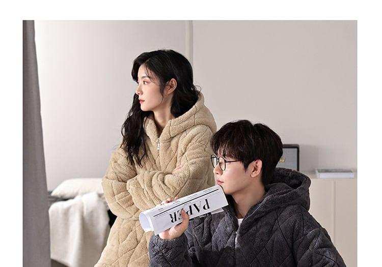 Couple Matching Loungewear Set : Coral Fleece Hooded Jacket & Pants Product Image