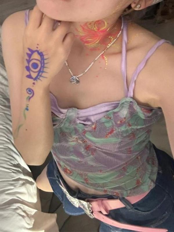 Irregular Print Splice Halter Cami Top Product Image