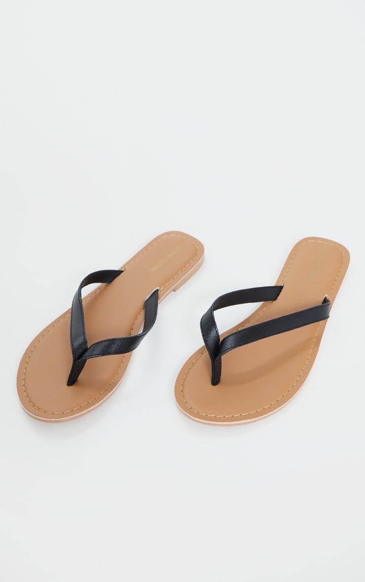 Black Real Leather Contrast Sole Toe Thong Sandals Product Image