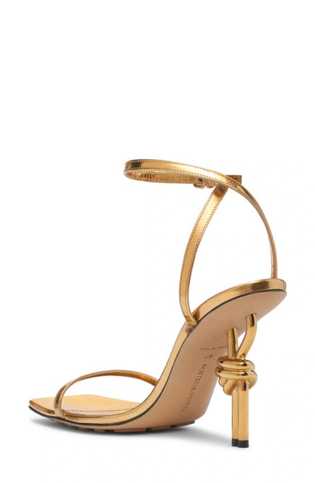 BOTTEGA VENETA Metallic Knot-heel Ankle-strap Sandals In Gold Product Image