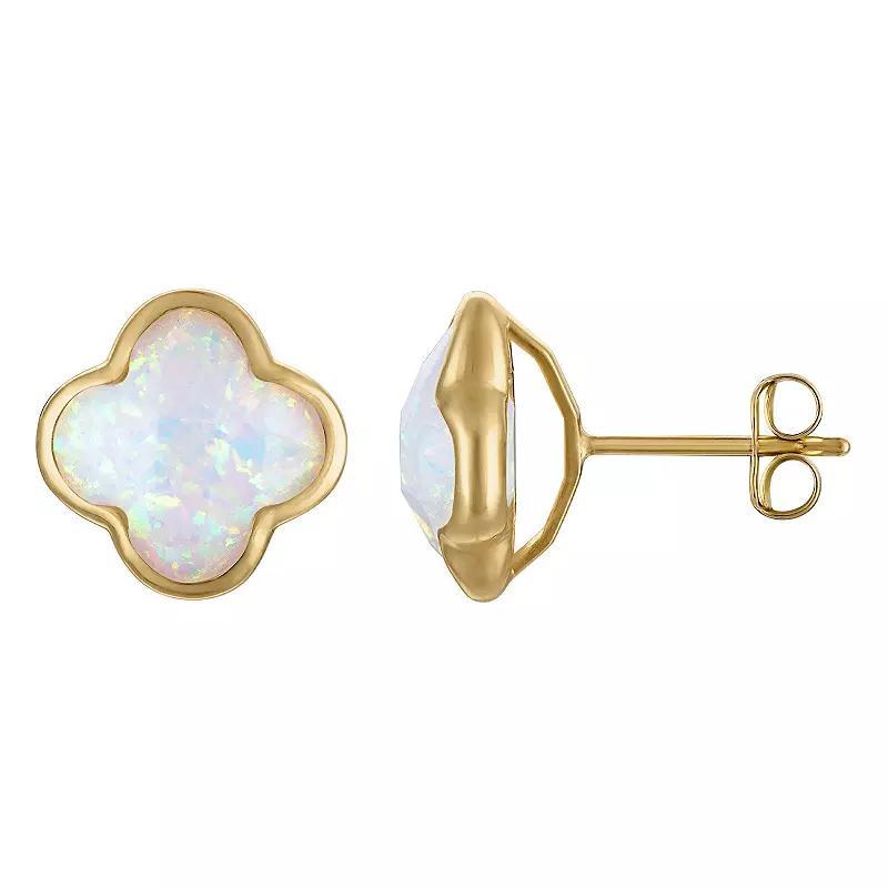 Tiara 10k Gold Gemstone Clover Stud Earrings, Womens, Created White Product Image