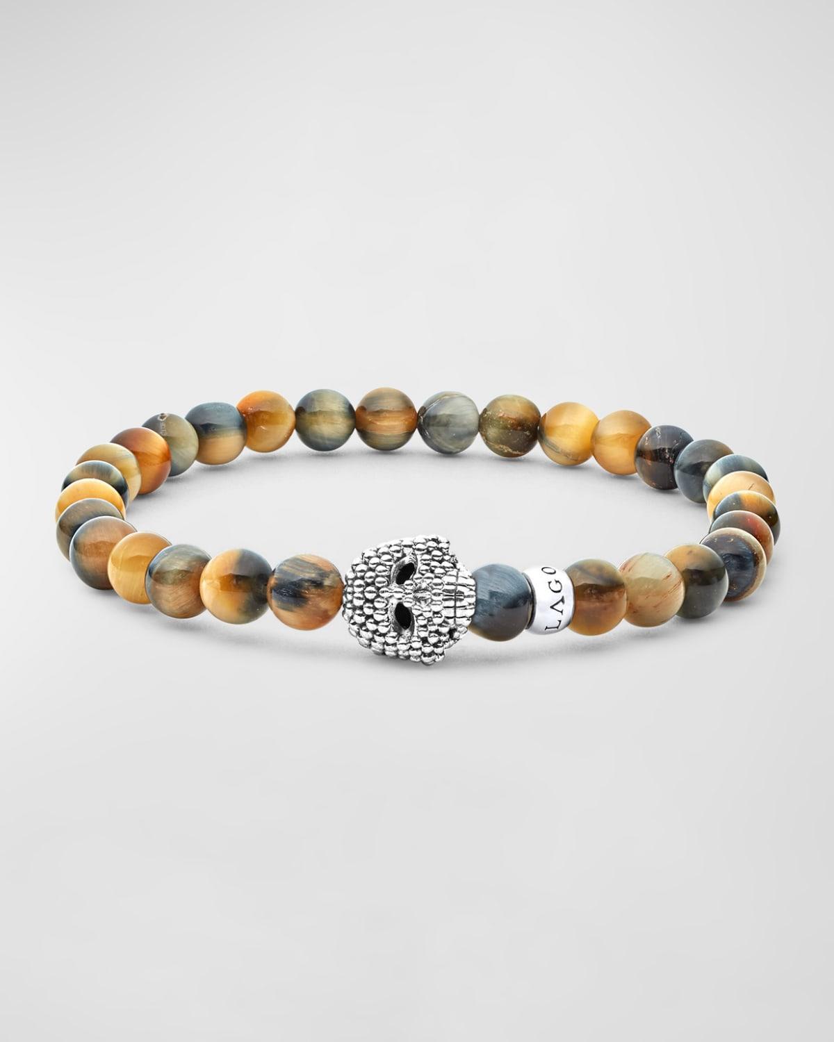 Mens Anthem Tigers Eye Skull Stretch Bracelet, 6mm Product Image