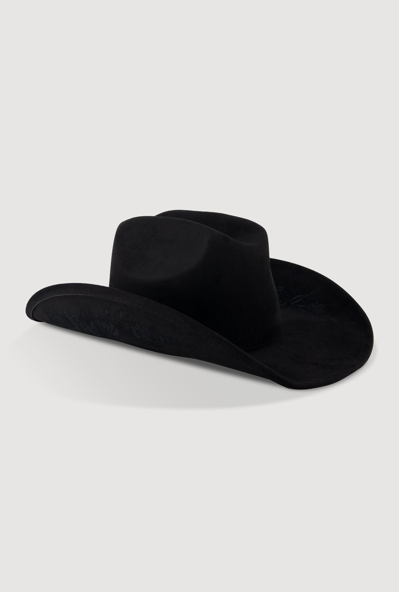 Faux Suede Floral Embroidered Cowboy Hat Female Product Image