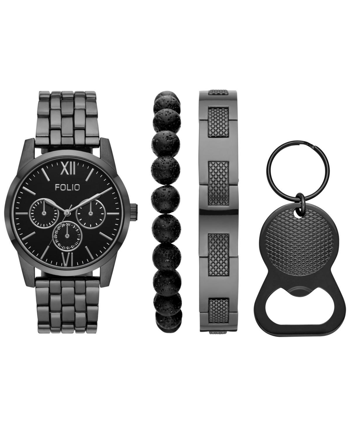 Folio Mens Gunmetal Tone Accessory Set, Black Product Image