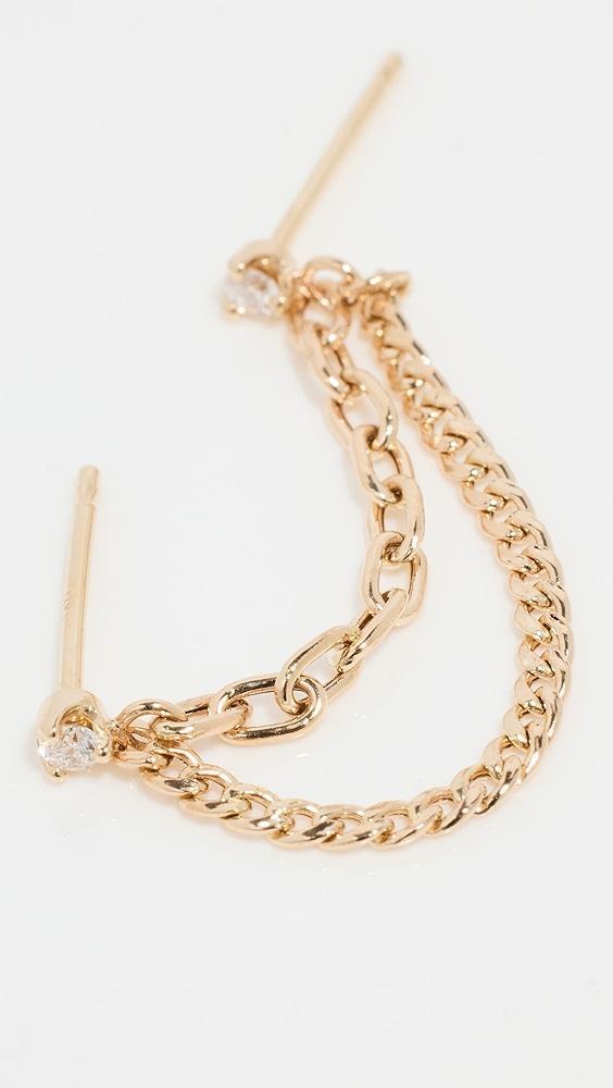 Zoe Chicco 14k 2mm Diamonds with 2 Hanging Chains Earring | Shopbop Product Image