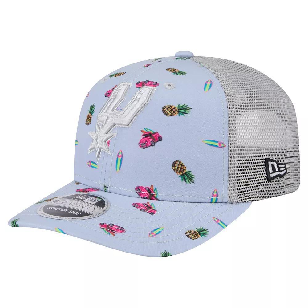 Men's New Era Light Blue/Gray San Antonio Spurs Adventure Aloha Pattern 9SEVENTY Stretch-Snap Hat Product Image